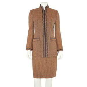 St. John Collection 2Pc Checked Jacket & Skirt Suit in Orange/Dark Brown sz 4/2